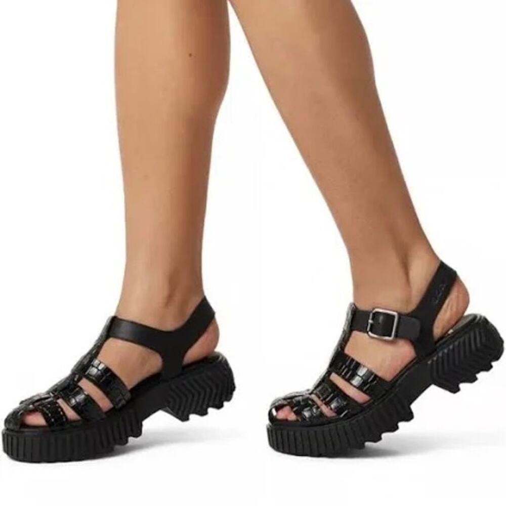 Sorel ONA Streetworks Black Chunky Fisherman Sandals 8.5 NWOT Scandi Y2K Utility
